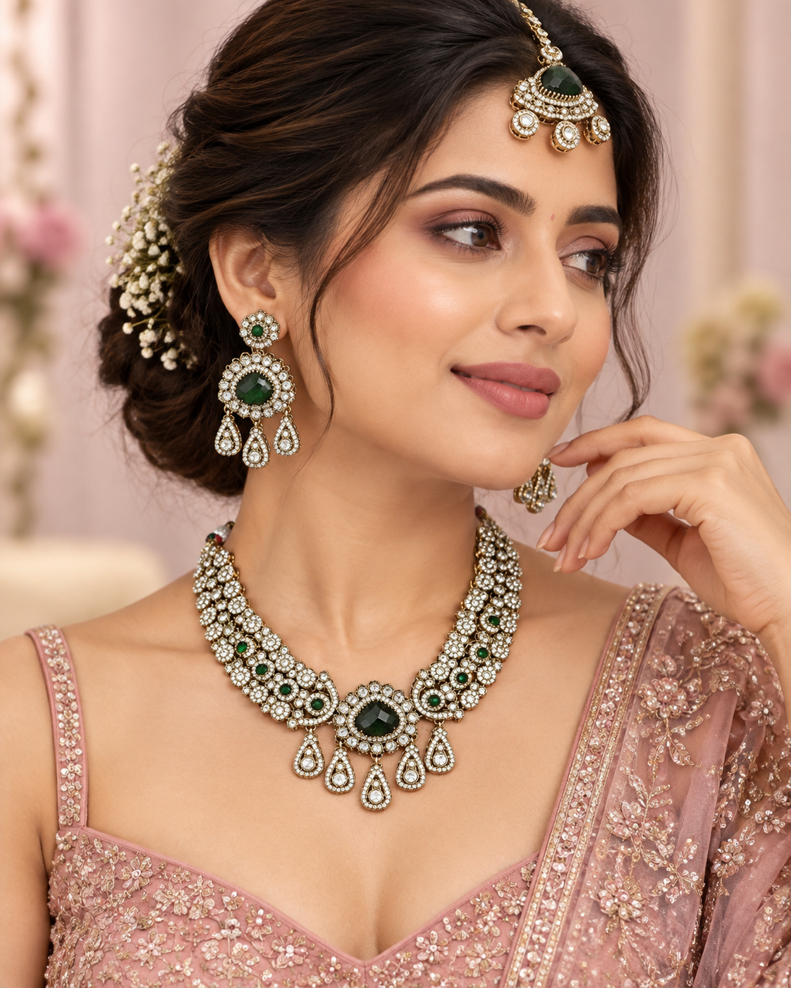 Green Cluster Necklace Set