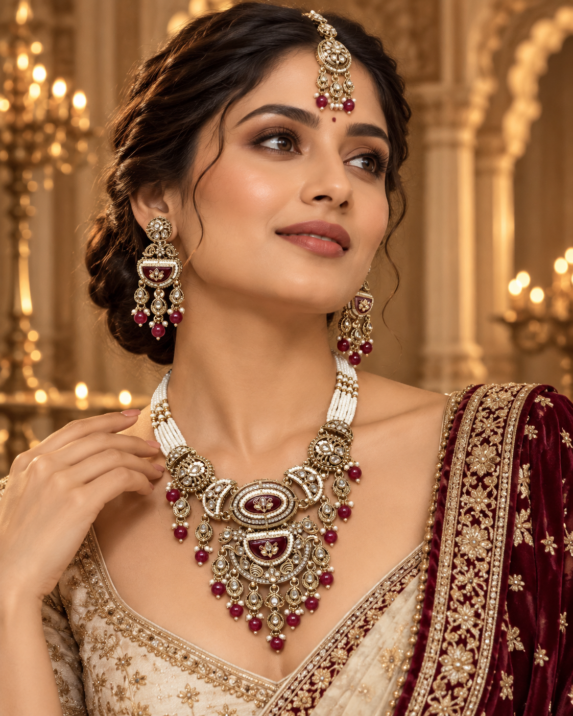 Ruby and Pearl Necklace Set